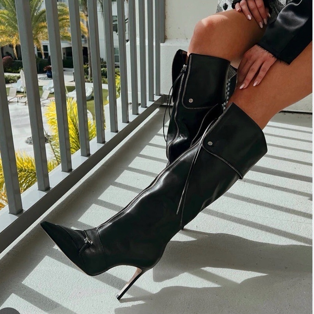 Schutz Arla Up Boots Black Leather Zipper Detail - Picture 6 of 15